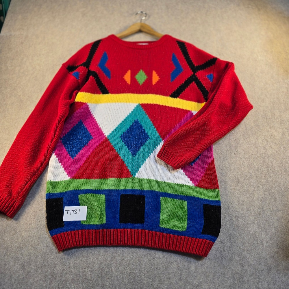 Vintage Exclusive‎ Imports Geometric Colorblock Knit Sweater Red Multi Size S